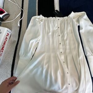 Fashion Nova White Off Shoulder Long Sleeve Button Down Mini Dress‎